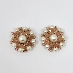 VINTAGE MARVELLA CLIP-ON PINK BEADS AND FAUX PEARL EARRINGS